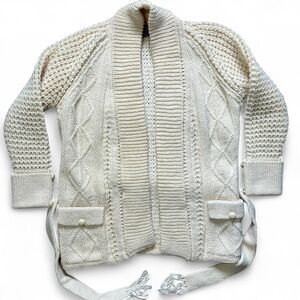 Women's Gaeltarra Iran Wool Hand Knitted Cream Open Cardigan